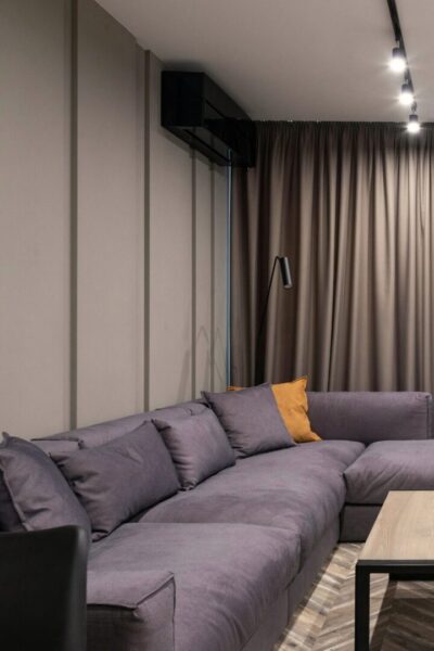 A media room with couches