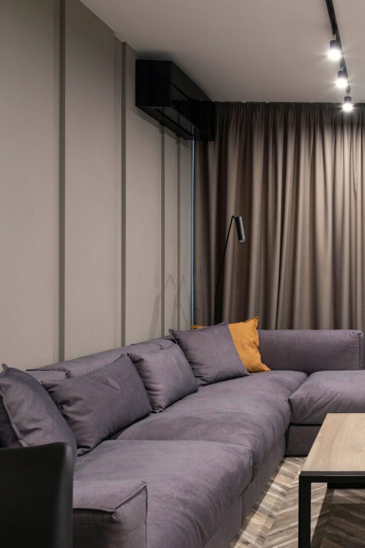 A media room with couches