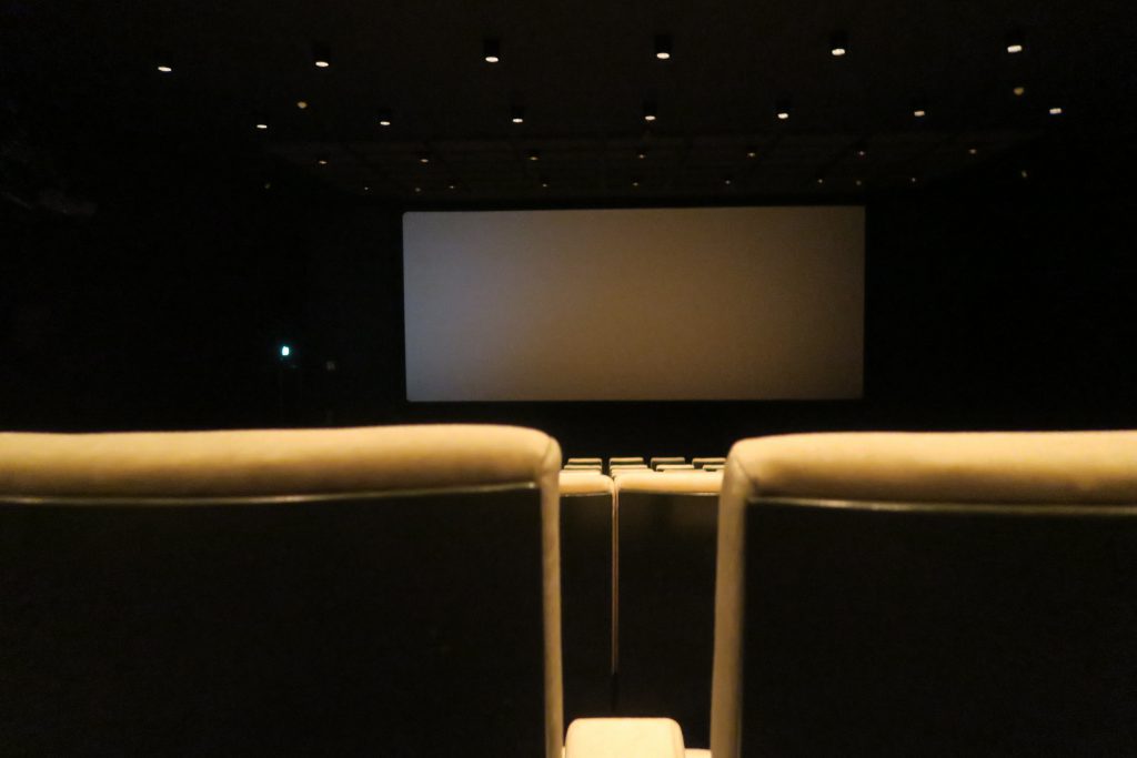 This is a picture of a dimly lit movie room