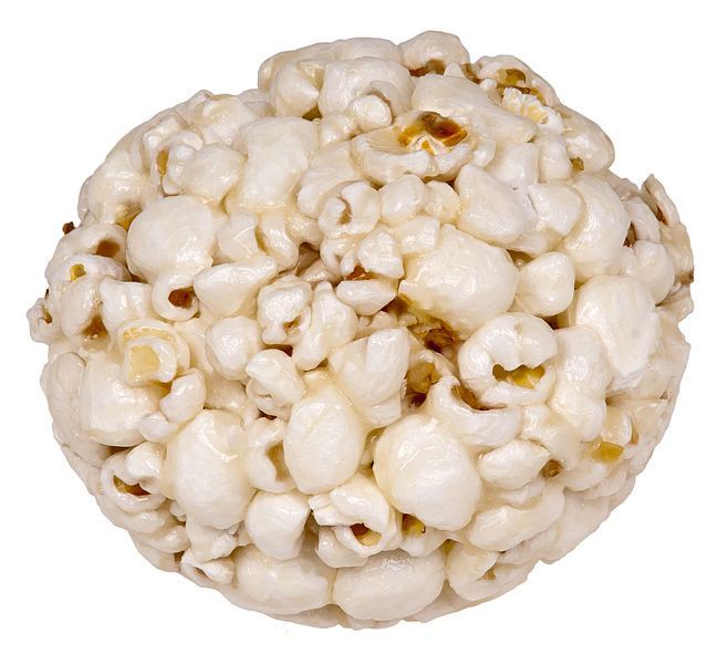 In this picture, a popcorn ball is shown