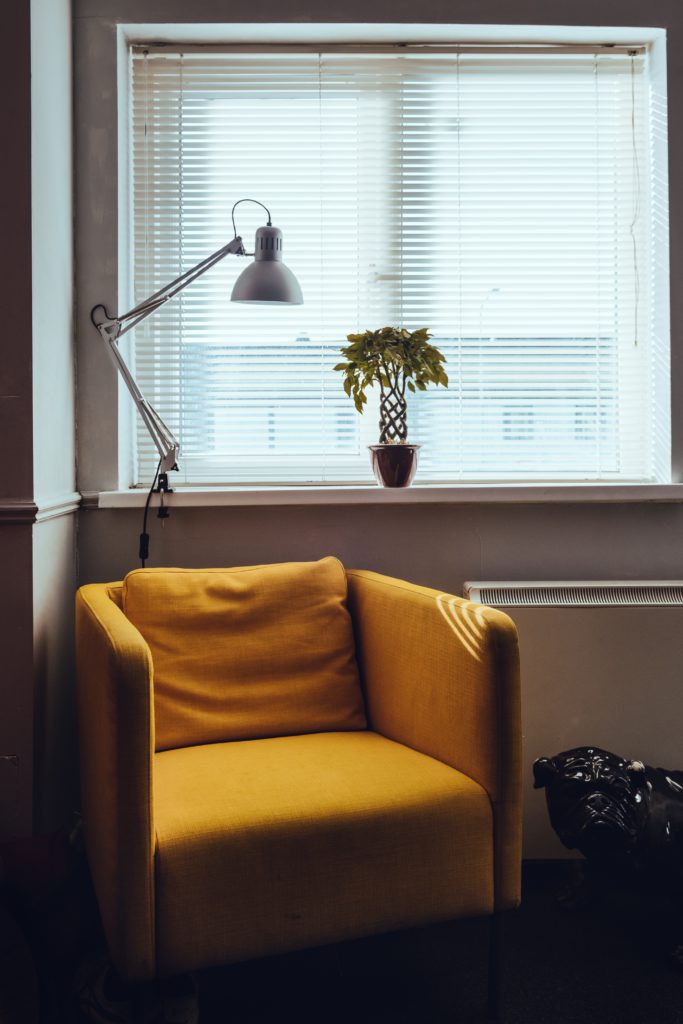 A picture of a yellow lounge chair