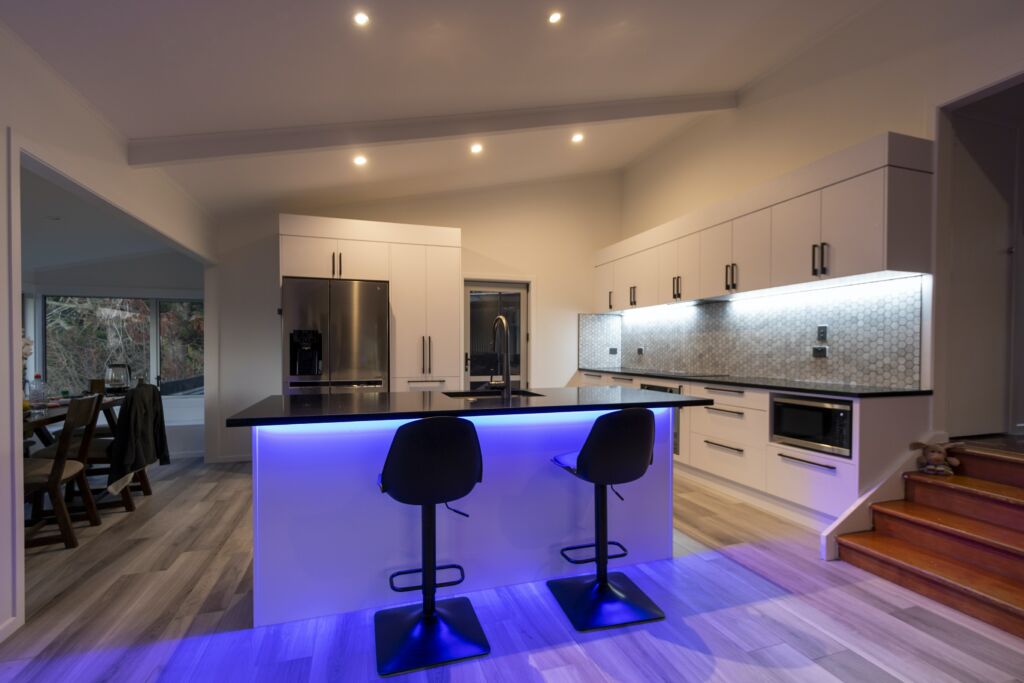 In this picture voice controlled ambient lighting is shown which is some of the smart home technology of the future.